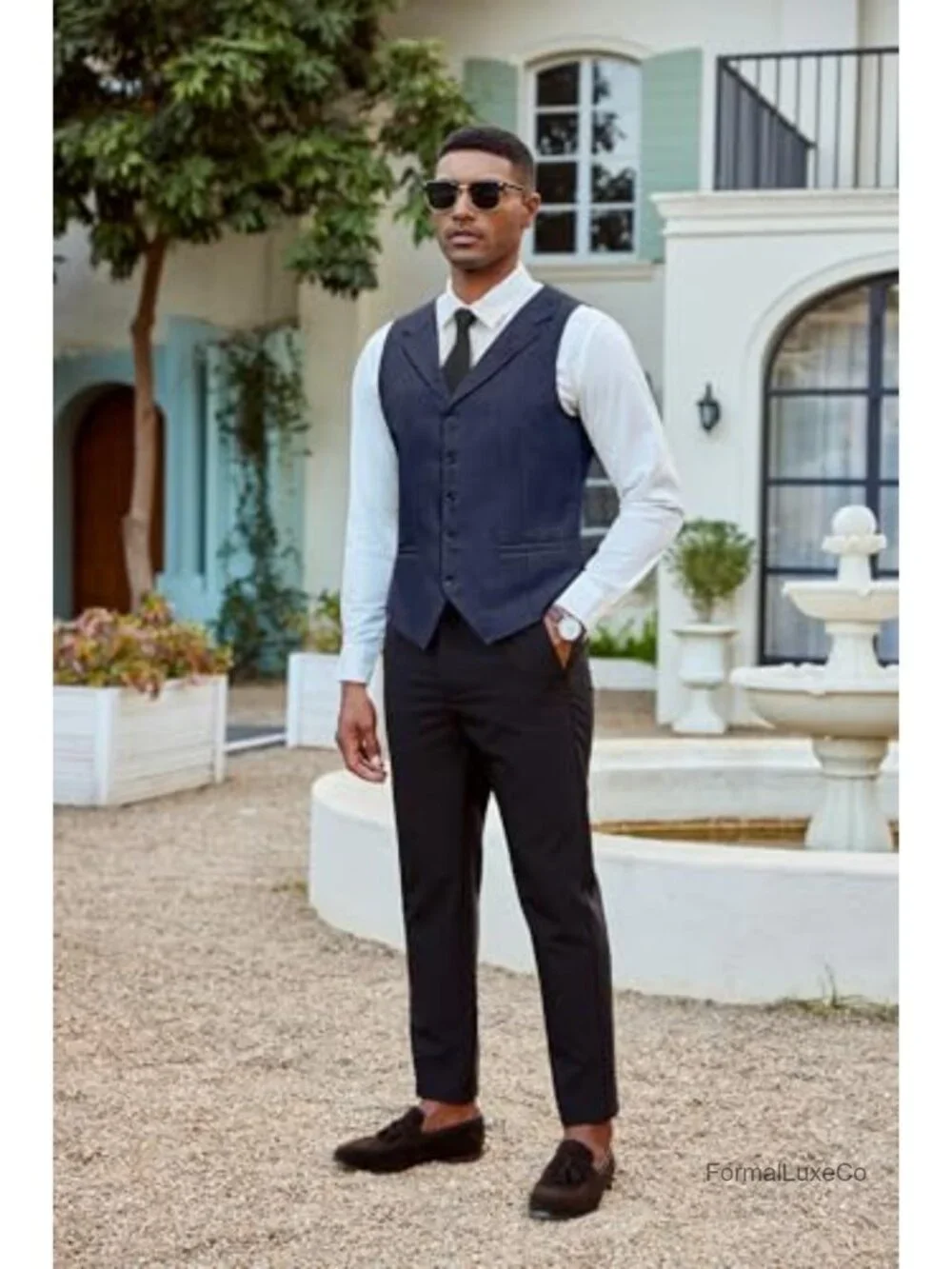 Men's Slim Fit Suit Vest Notch Lapel Waistcoat Formal Wedding with Adjustable